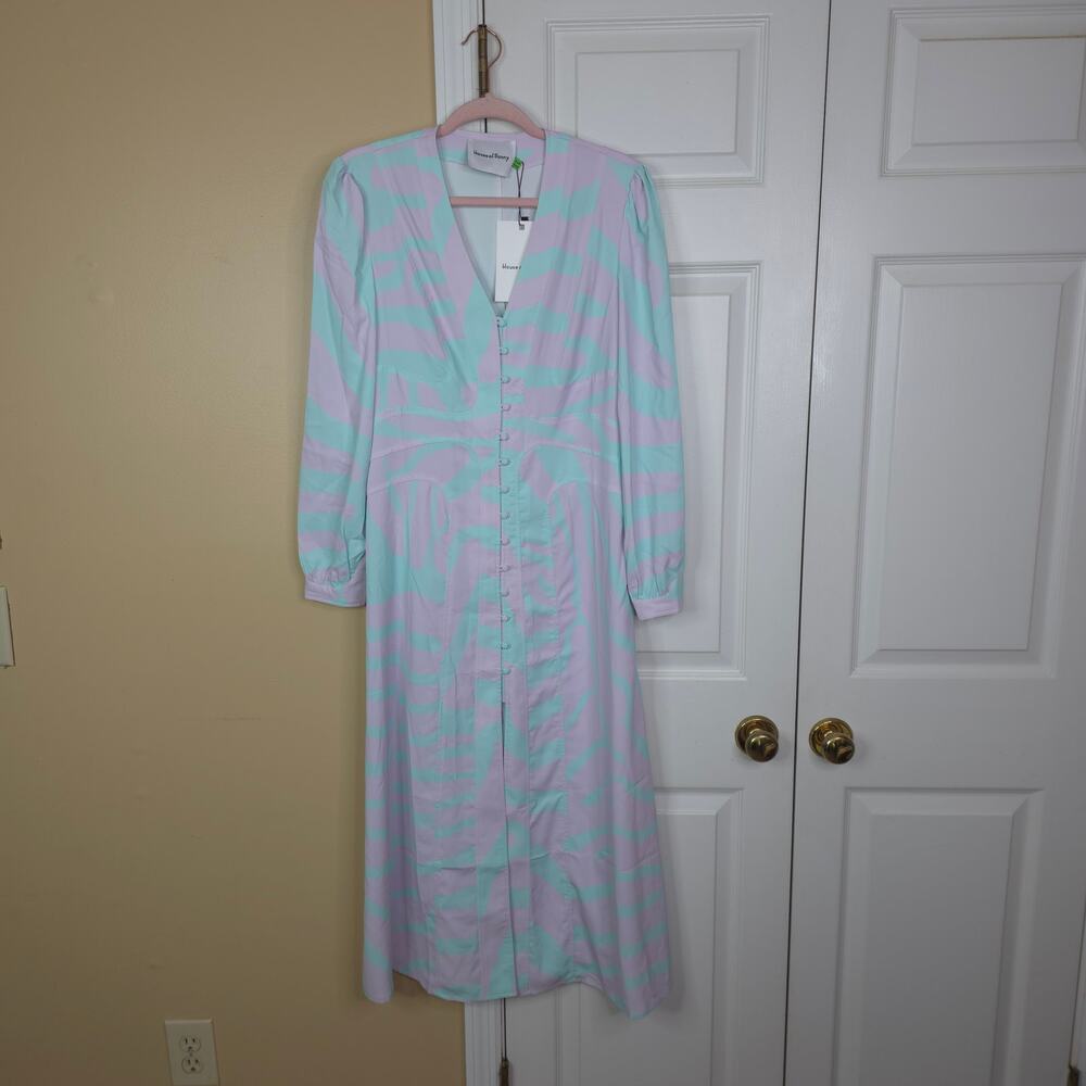House of Sunny Long Sleeve Orchid Maxi Dress in Lagoon Print Size 6